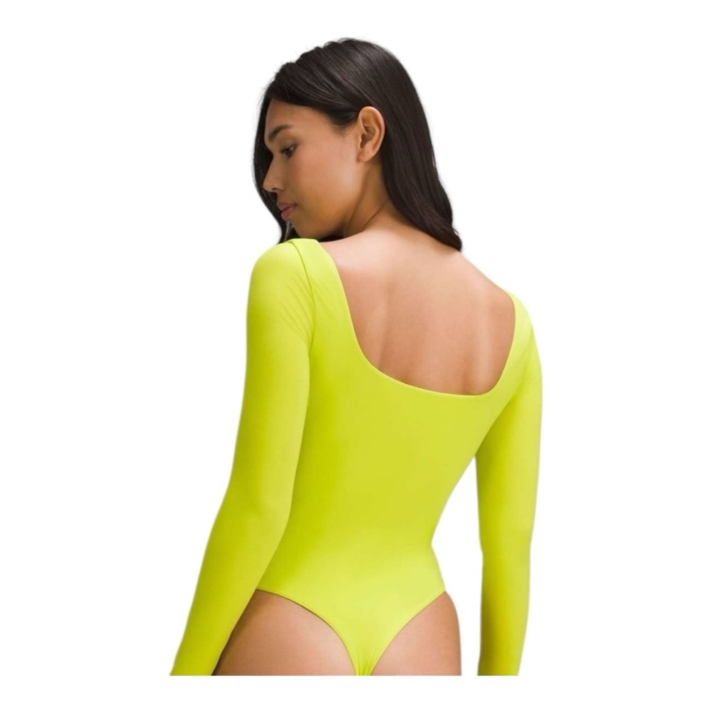 Lululemon Wundermost Nulu Square-Neck Long-Sleeve Bodysuit Lichen Lime Multi Szs - Picture 2 of 5